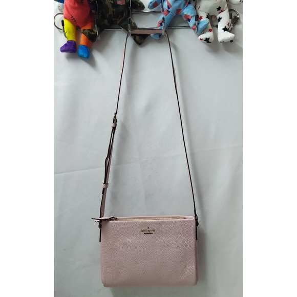 Kate Spade New York Pink Pebbled Leather Double Zipper Closure Crossbody Bag - Picture 1 of 16